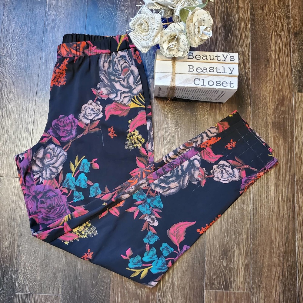 Alice + Olivia Floral Track Pants - Black and Multicolor